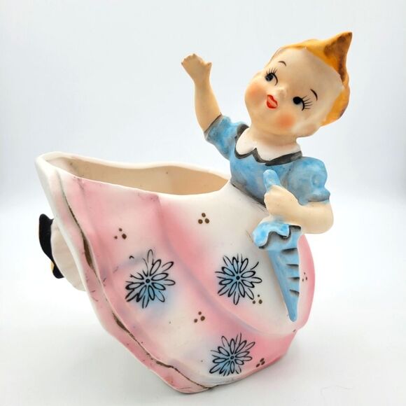 Vintage Velco Ceramic Girl Planter with Pink and Blue Accents - Picture 16 of 16